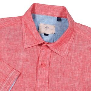 Report Collection Resort Linen Button Up Short Sleeve‎ Shirt Casual Mens L